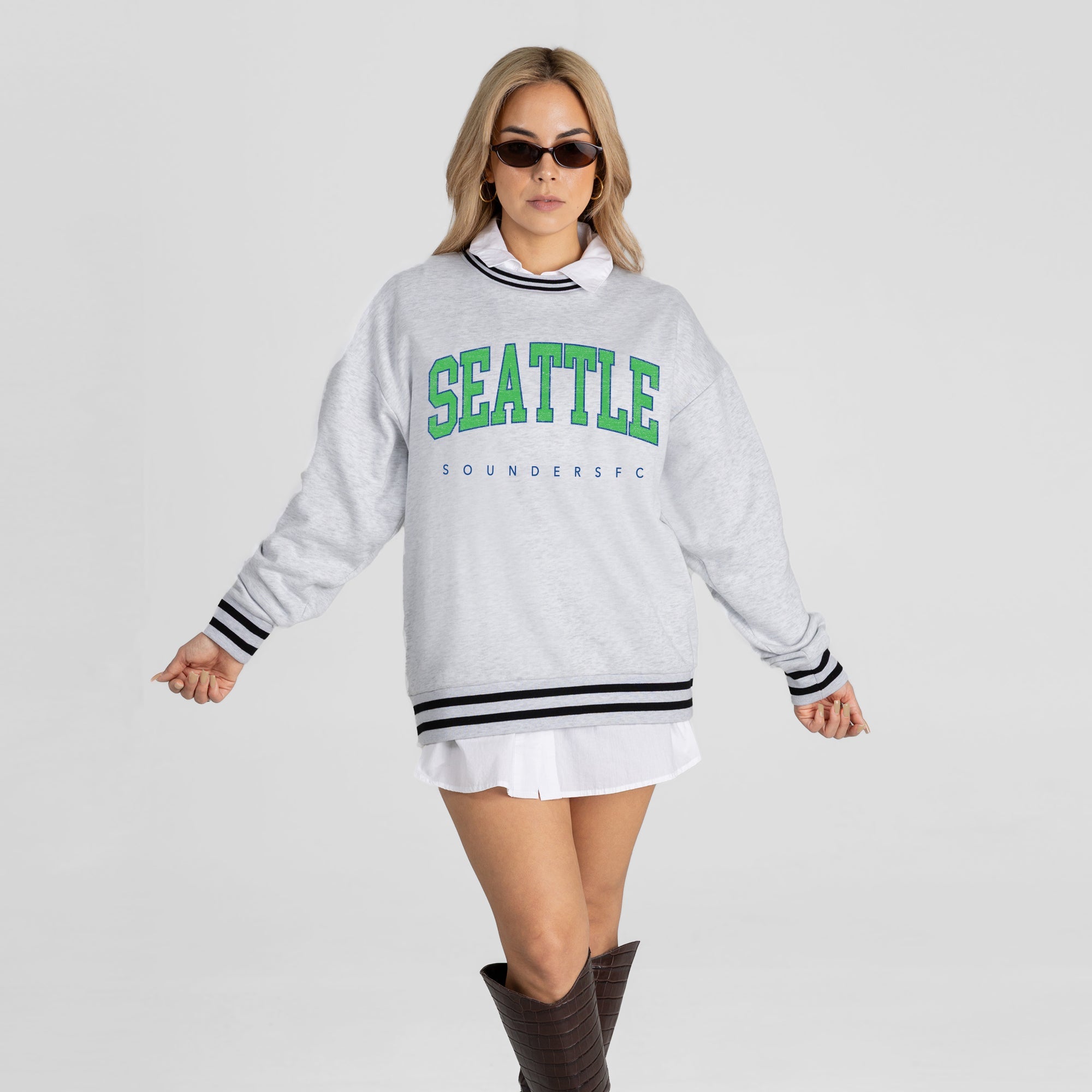 SEATTLE SOUNDERS FC EASY ENERGY CREW FLEECE RINGER SWEATSHIRT
