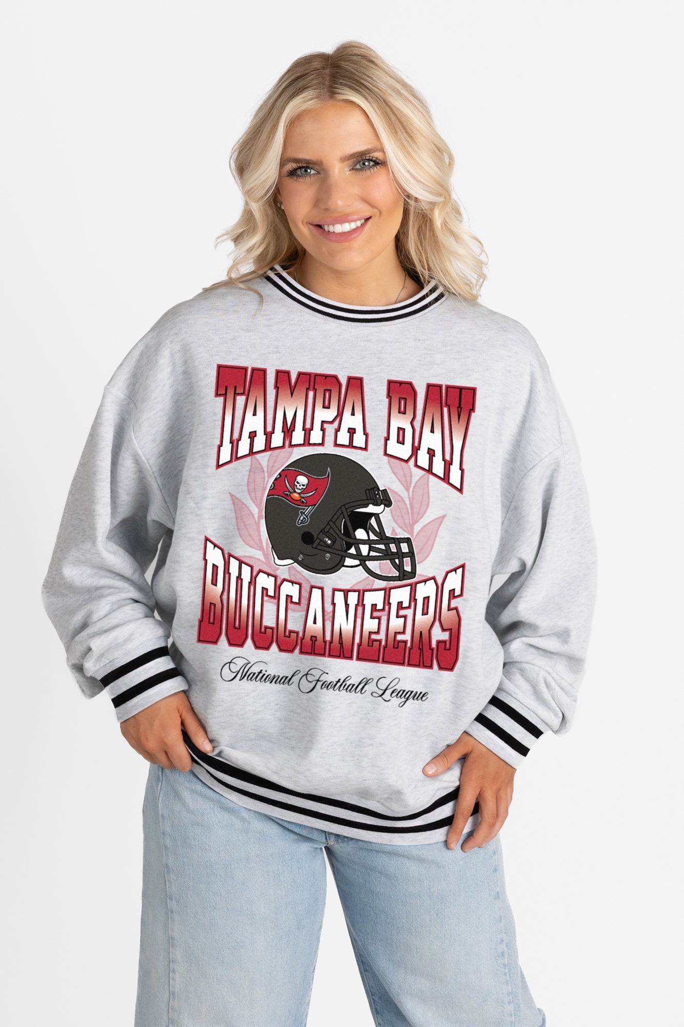 TAMPA BAY BUCCANEERS FADE ROUTE CREW FLEECE RINGER SWEATSHIRT