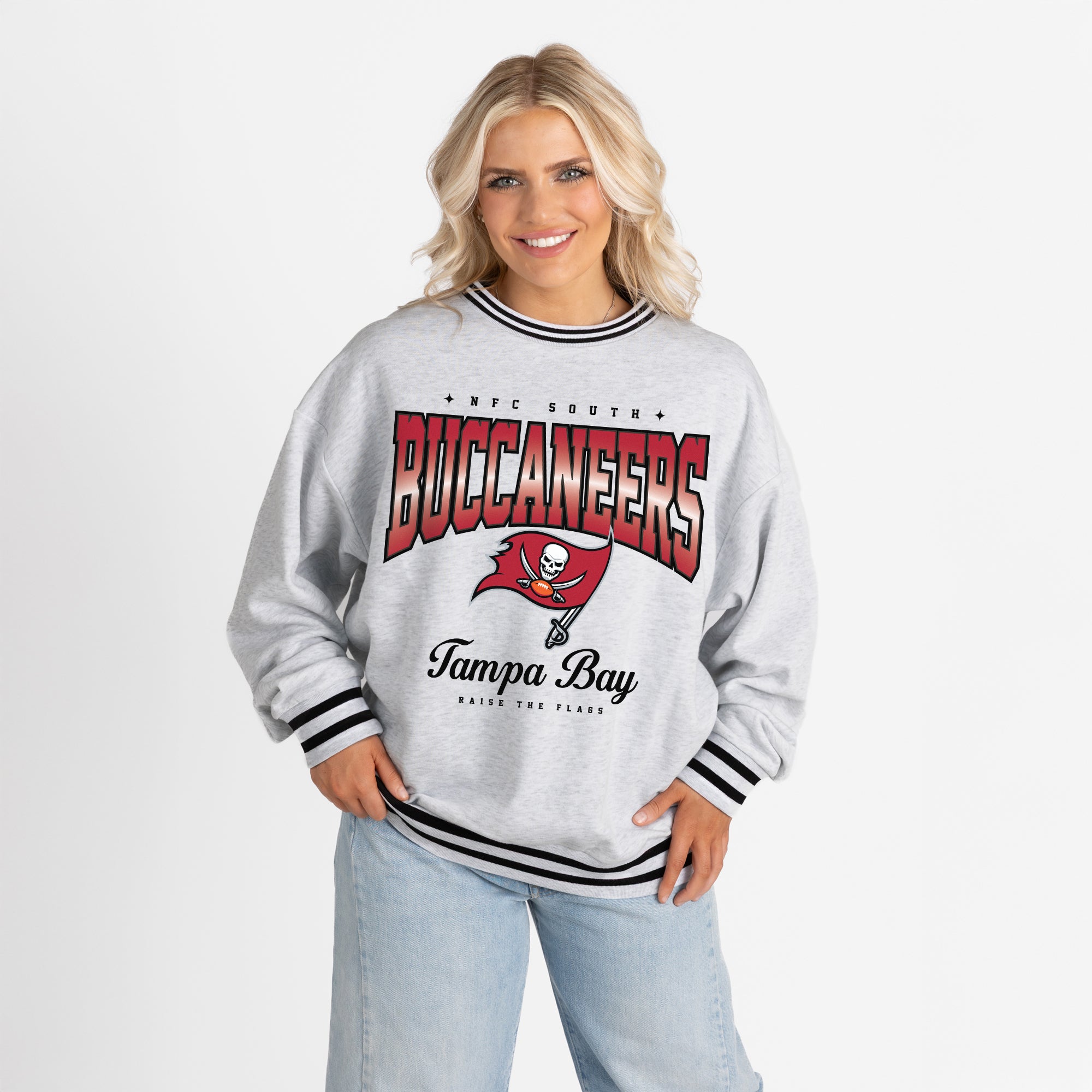 TAMPA BAY BUCCANEERS GRIDIRON DRIVE CREW FLEECE RINGER SWEATSHIRT
