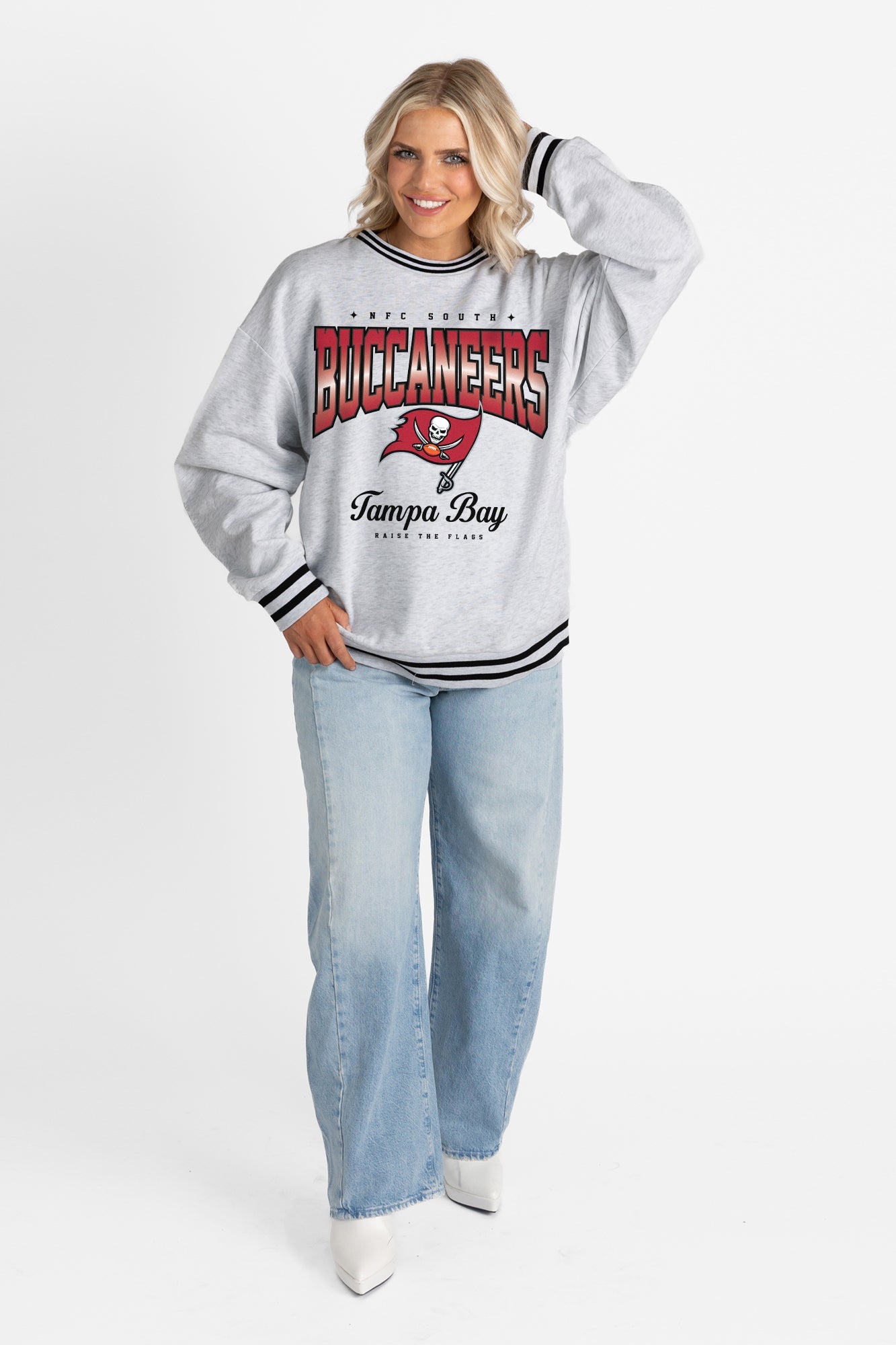 TAMPA BAY BUCCANEERS GRIDIRON DRIVE CREW FLEECE RINGER SWEATSHIRT