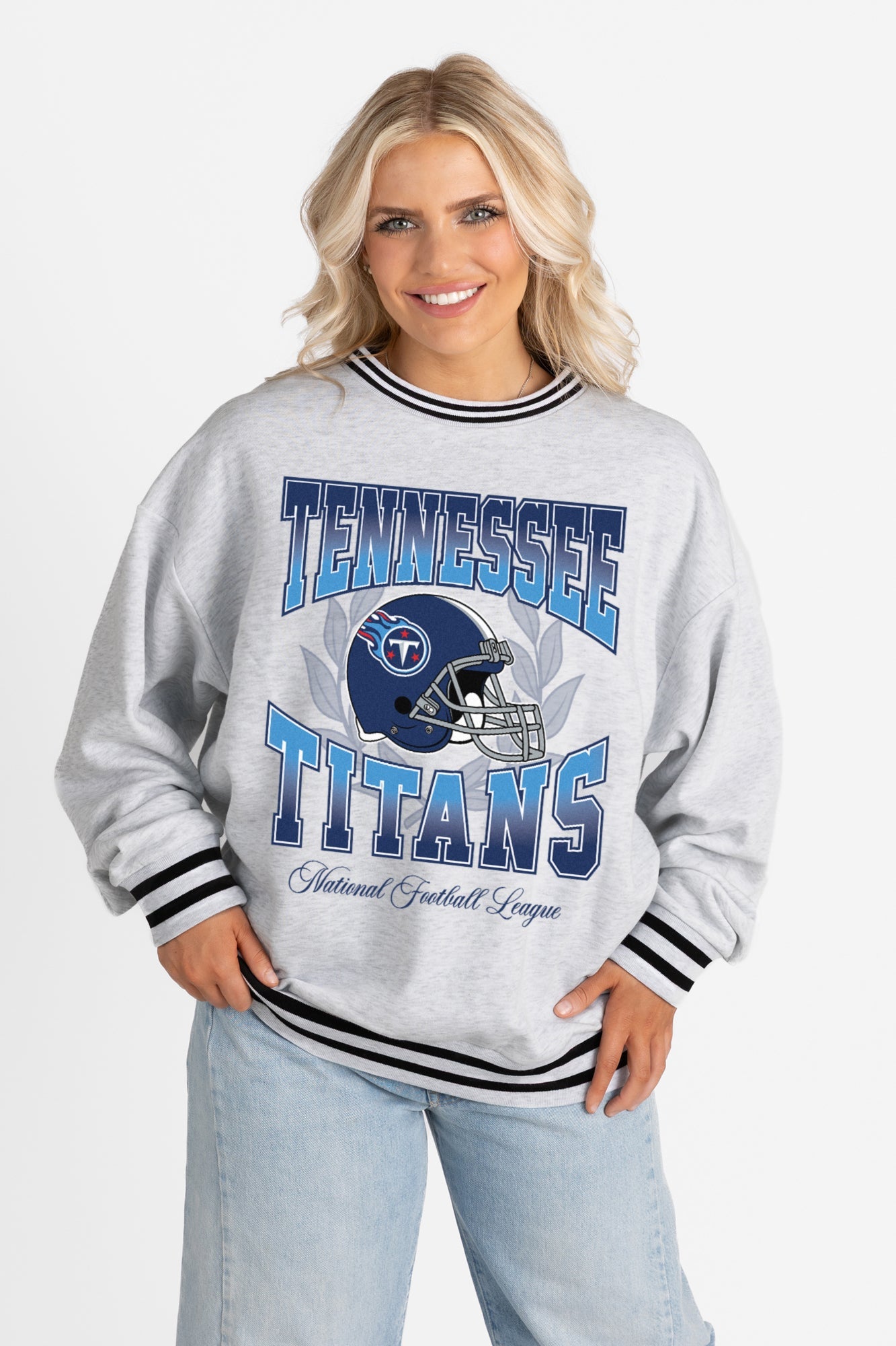 TENNESSEE TITANS FADE ROUTE CREW FLEECE RINGER SWEATSHIRT