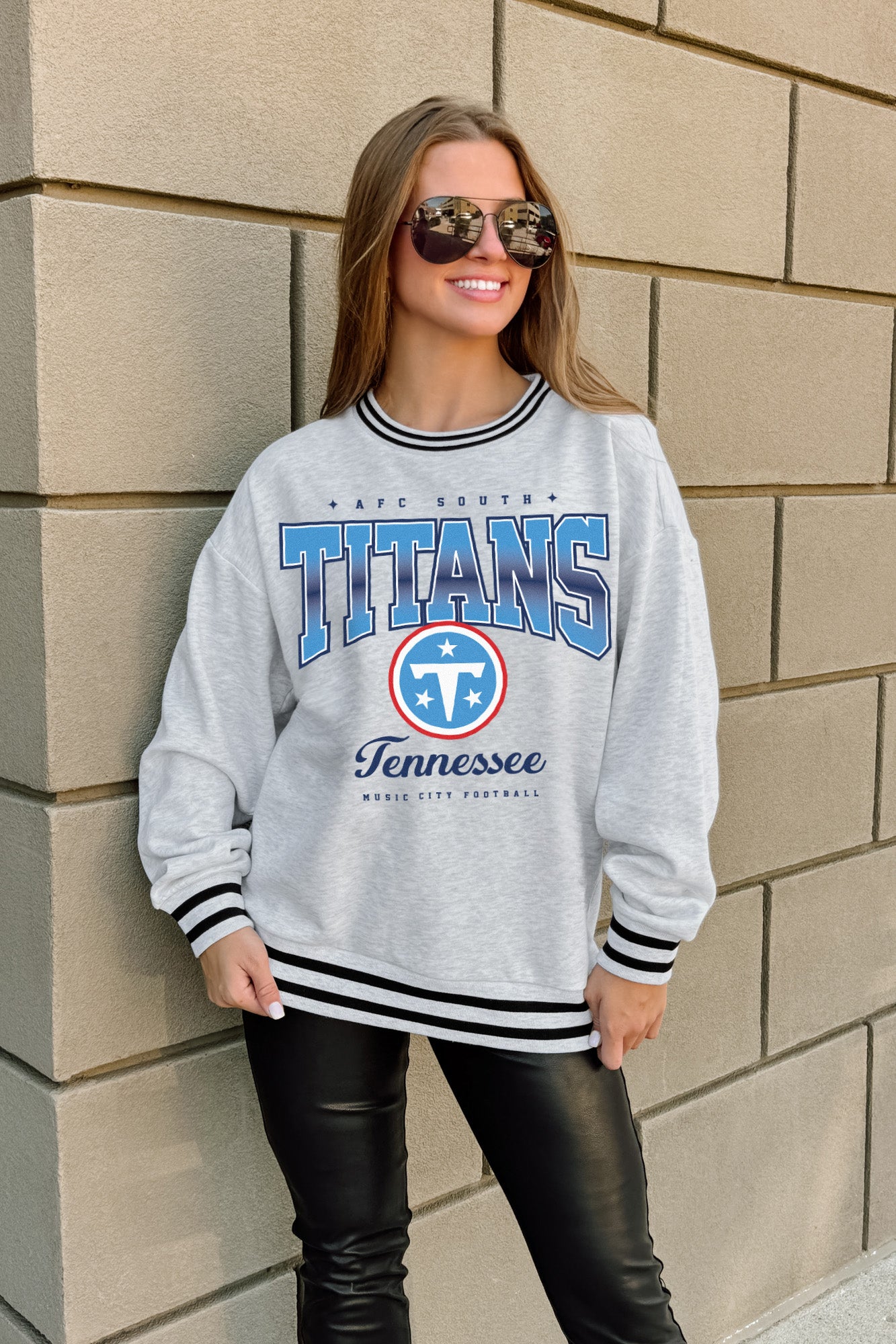 TENNESSEE TITANS GRIDIRON DRIVE CREW FLEECE RINGER SWEATSHIRT