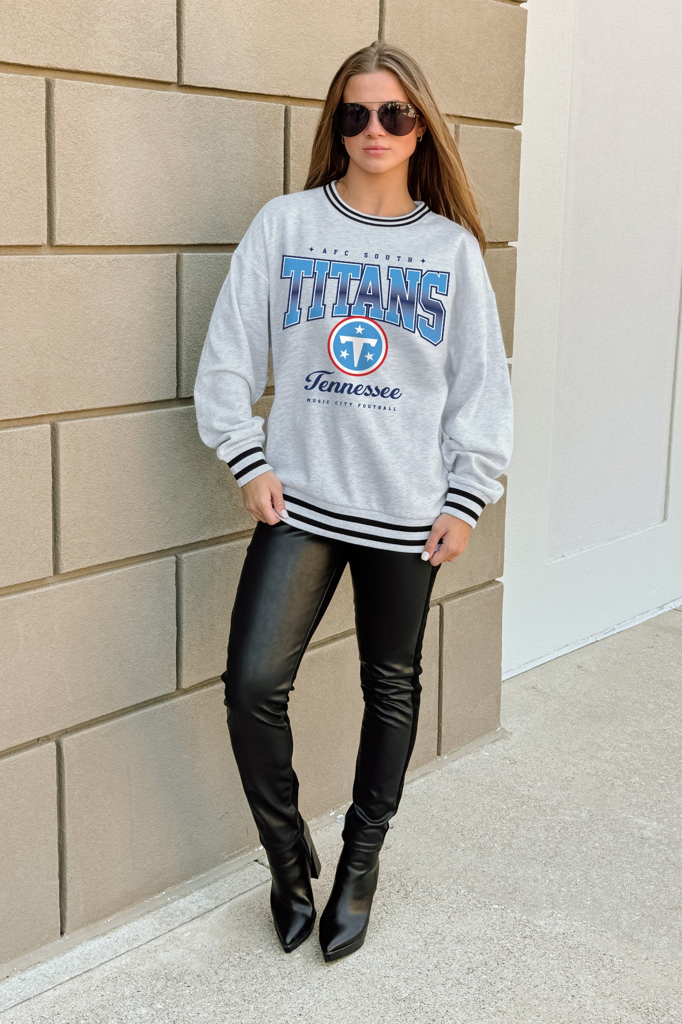 TENNESSEE TITANS GRIDIRON DRIVE CREW FLEECE RINGER SWEATSHIRT
