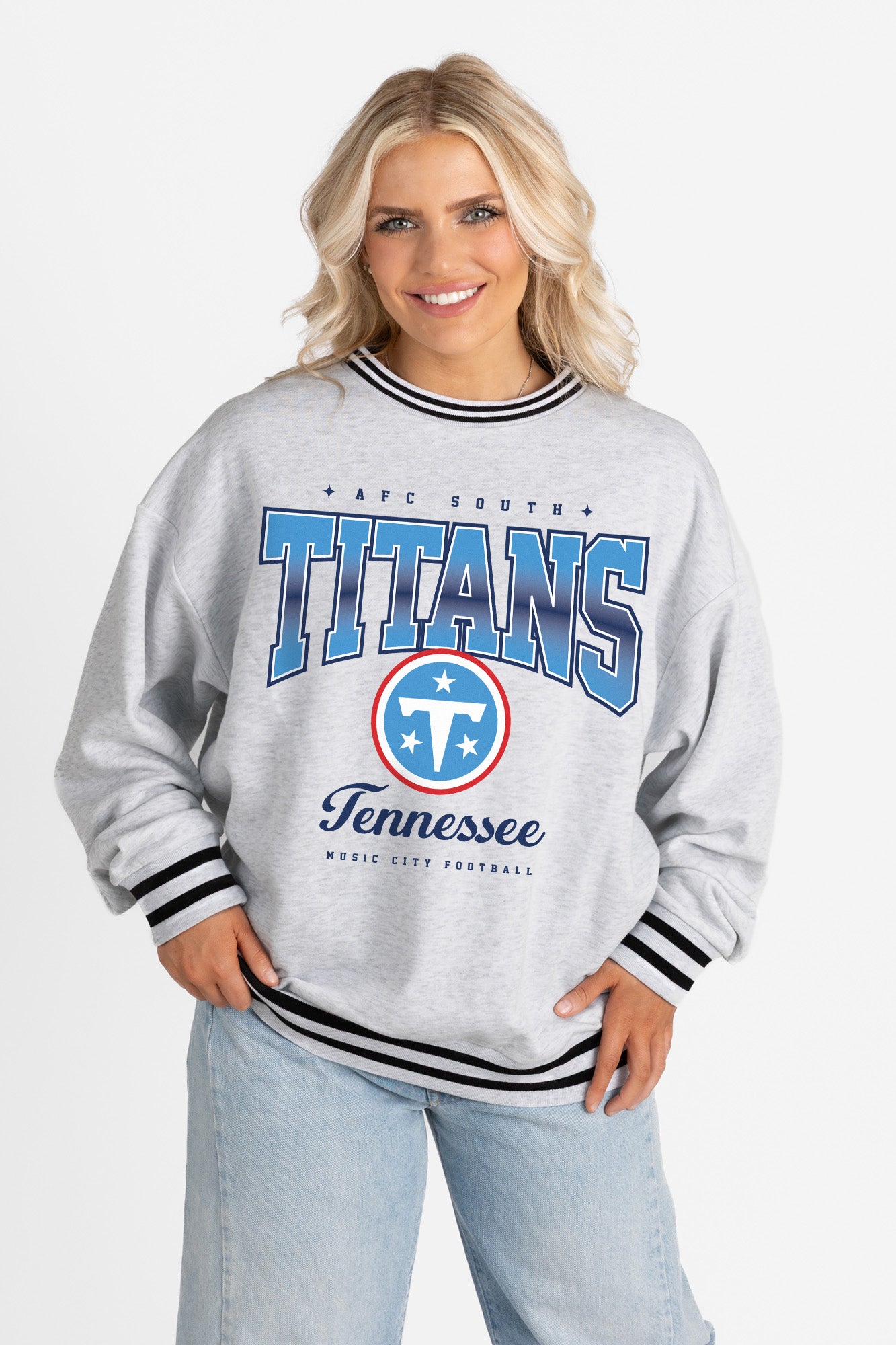TENNESSEE TITANS GRIDIRON DRIVE CREW FLEECE RINGER SWEATSHIRT