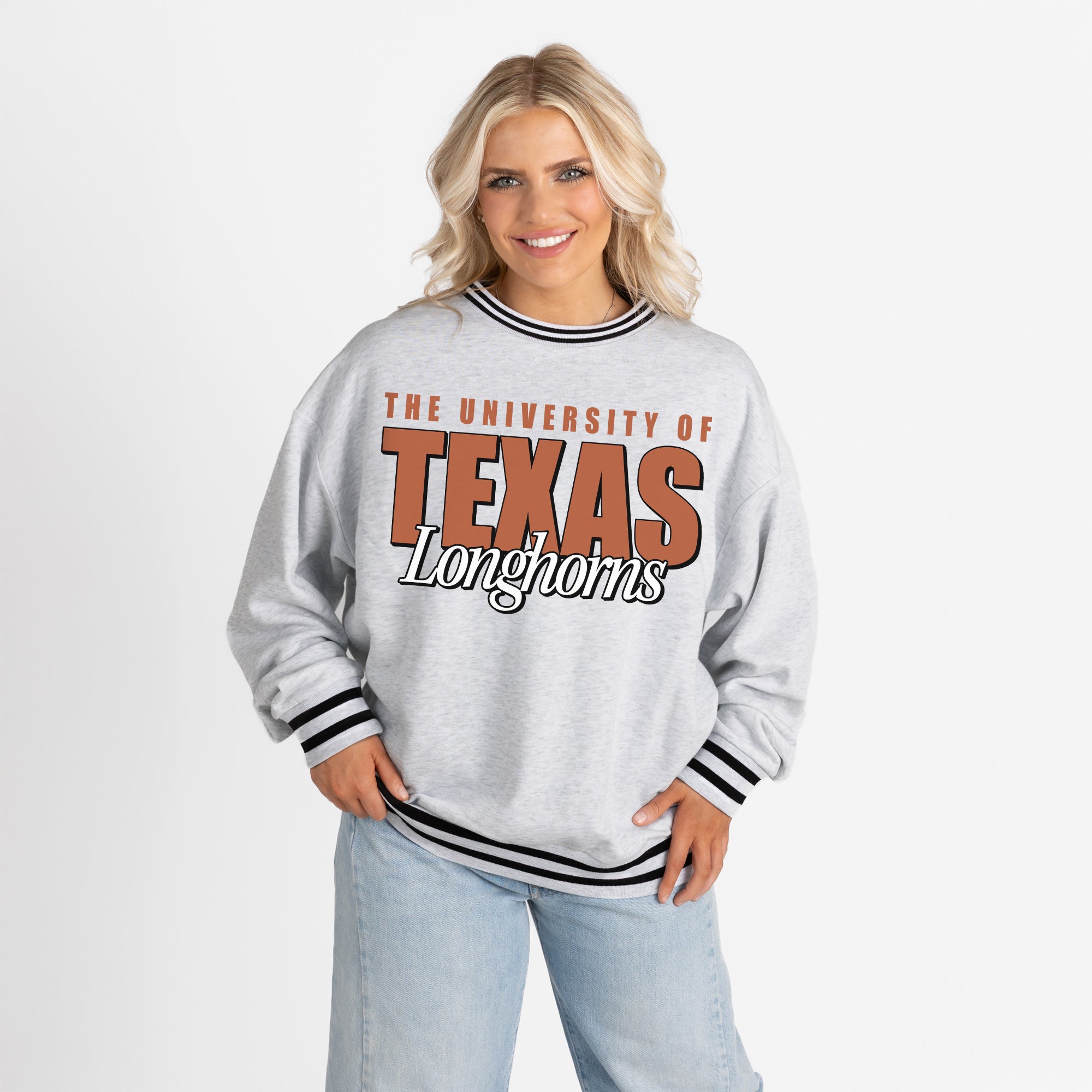 TEXAS LONGHORNS SHOWDOWN CREW FLEECE RINGER SWEATSHIRT
