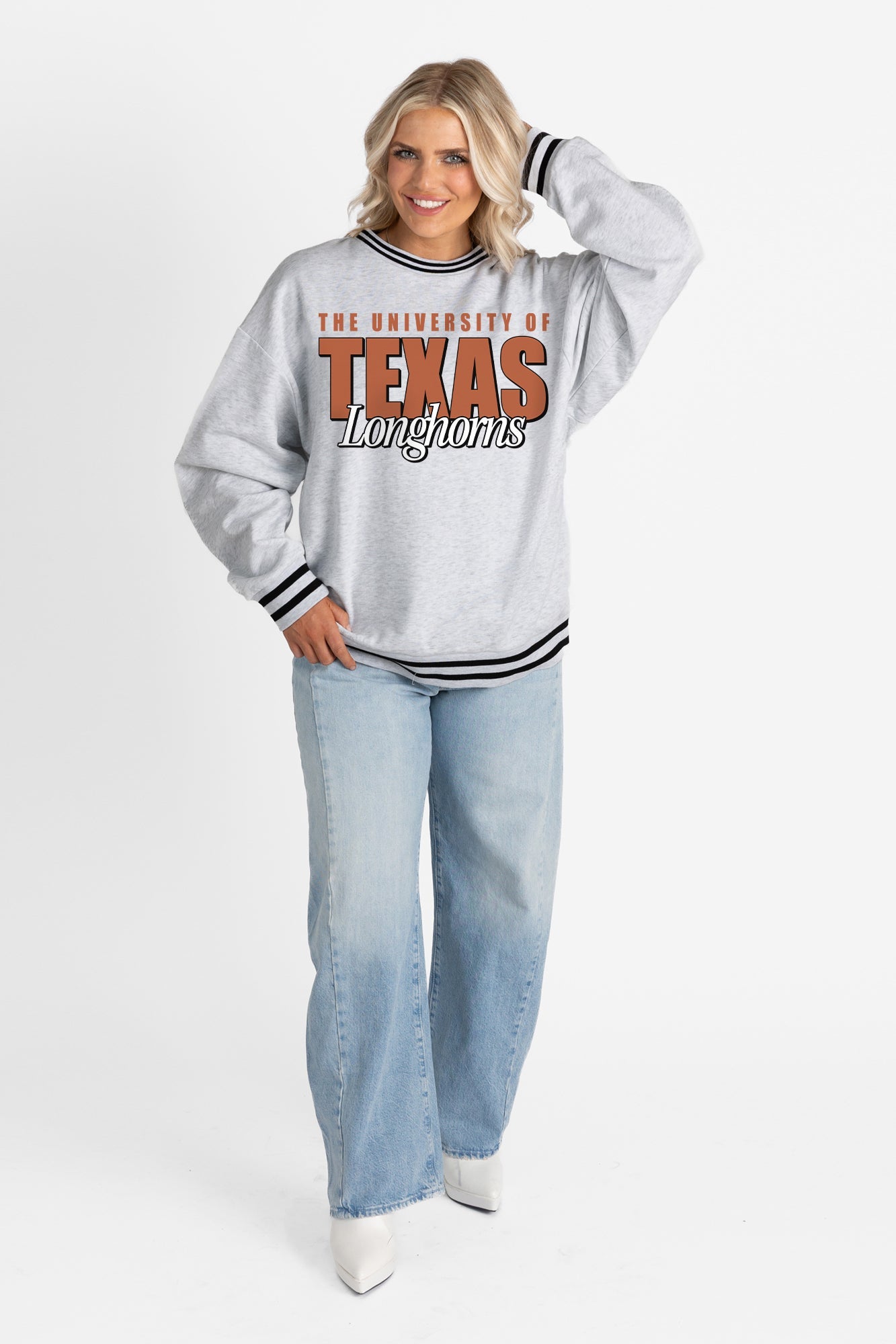 TEXAS LONGHORNS SHOWDOWN CREW FLEECE RINGER SWEATSHIRT
