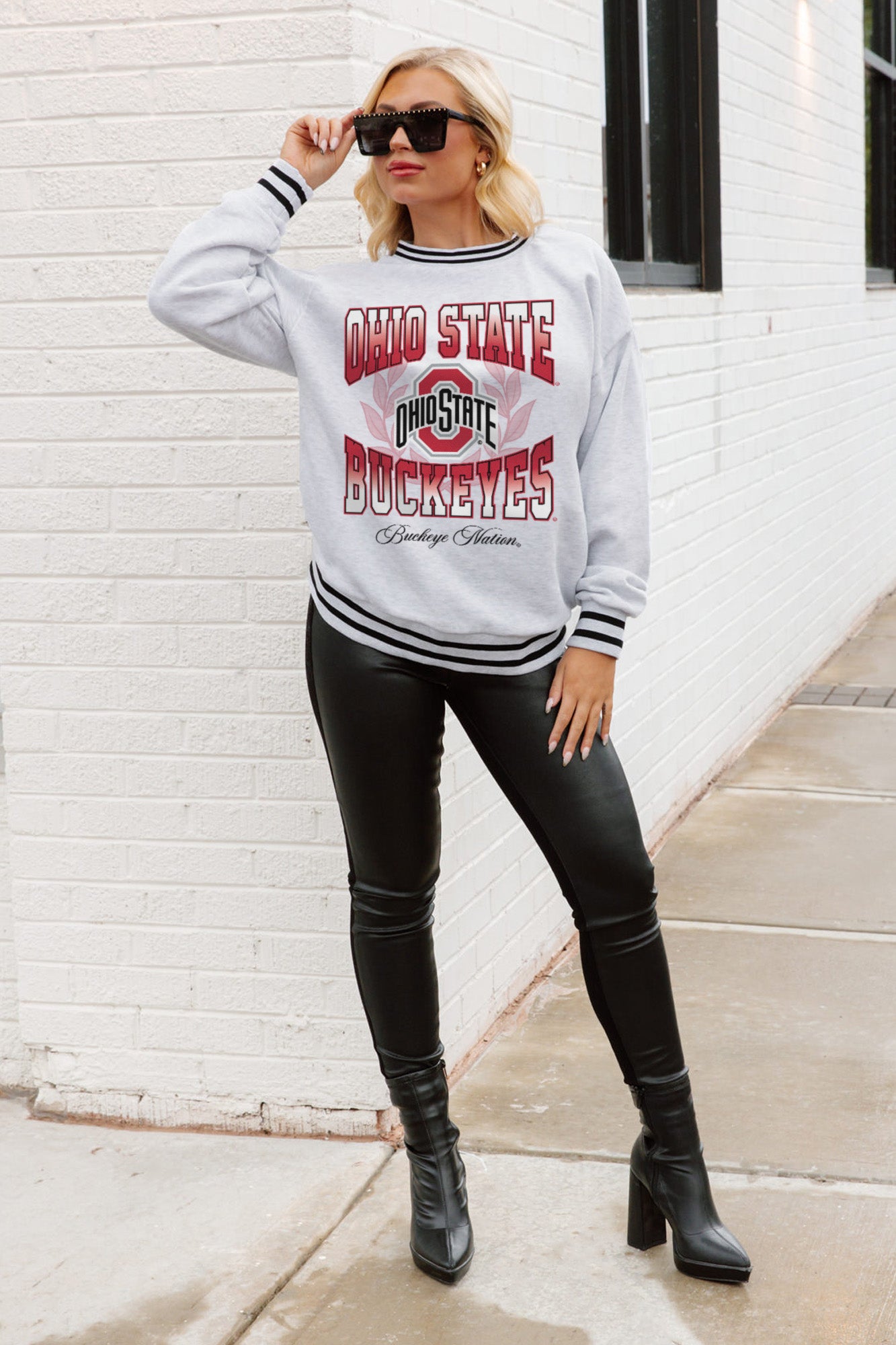 OHIO STATE BUCKEYES FADE ROUTE CREW FLEECE RINGER SWEATSHIRT