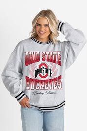 OHIO STATE BUCKEYES FADE ROUTE CREW FLEECE RINGER SWEATSHIRT