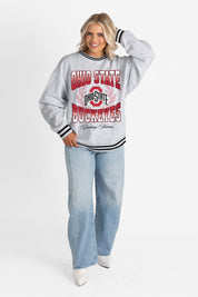 OHIO STATE BUCKEYES FADE ROUTE CREW FLEECE RINGER SWEATSHIRT