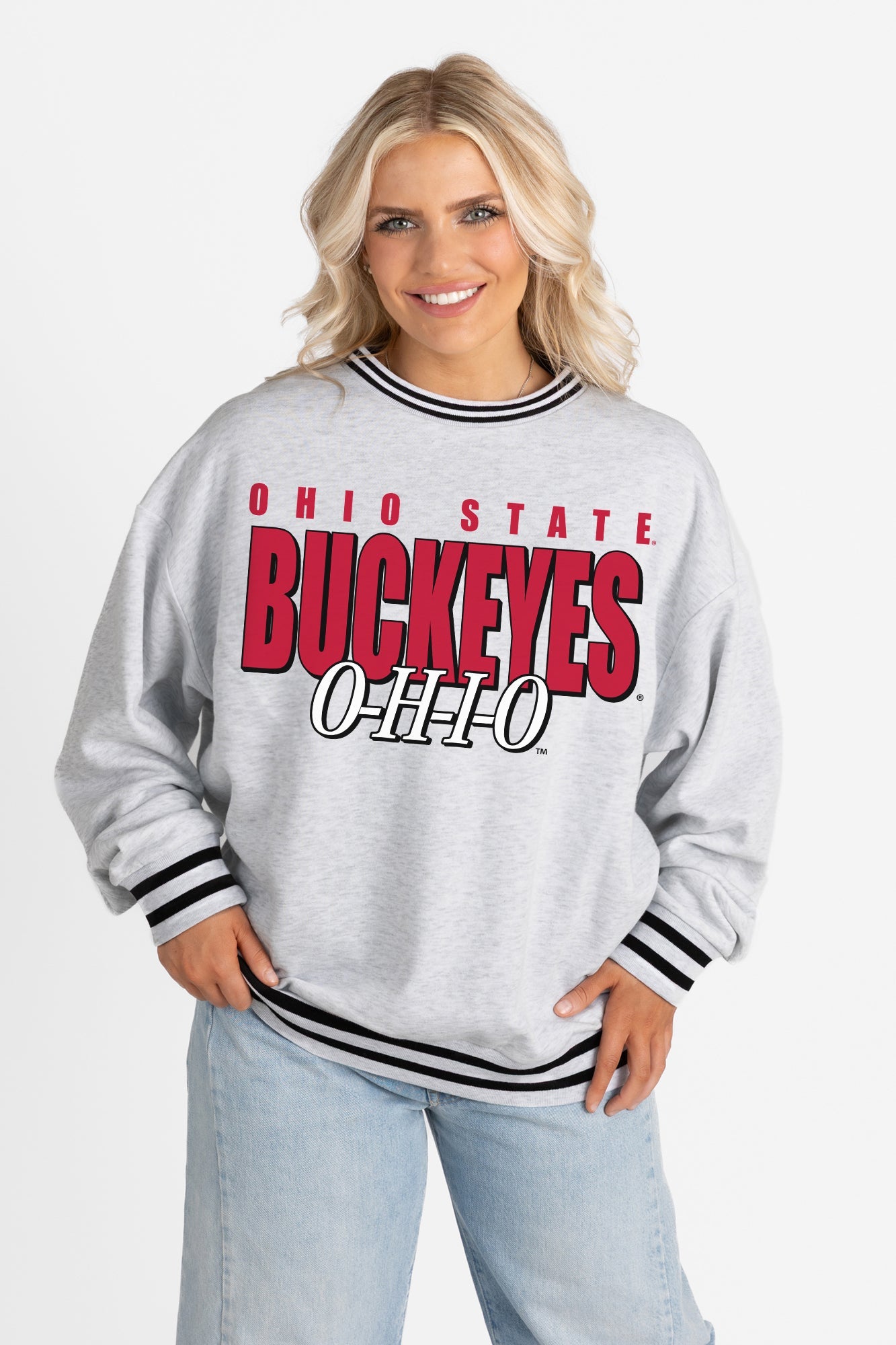 OHIO STATE BUCKEYES SHOWDOWN CREW FLEECE RINGER SWEATSHIRT