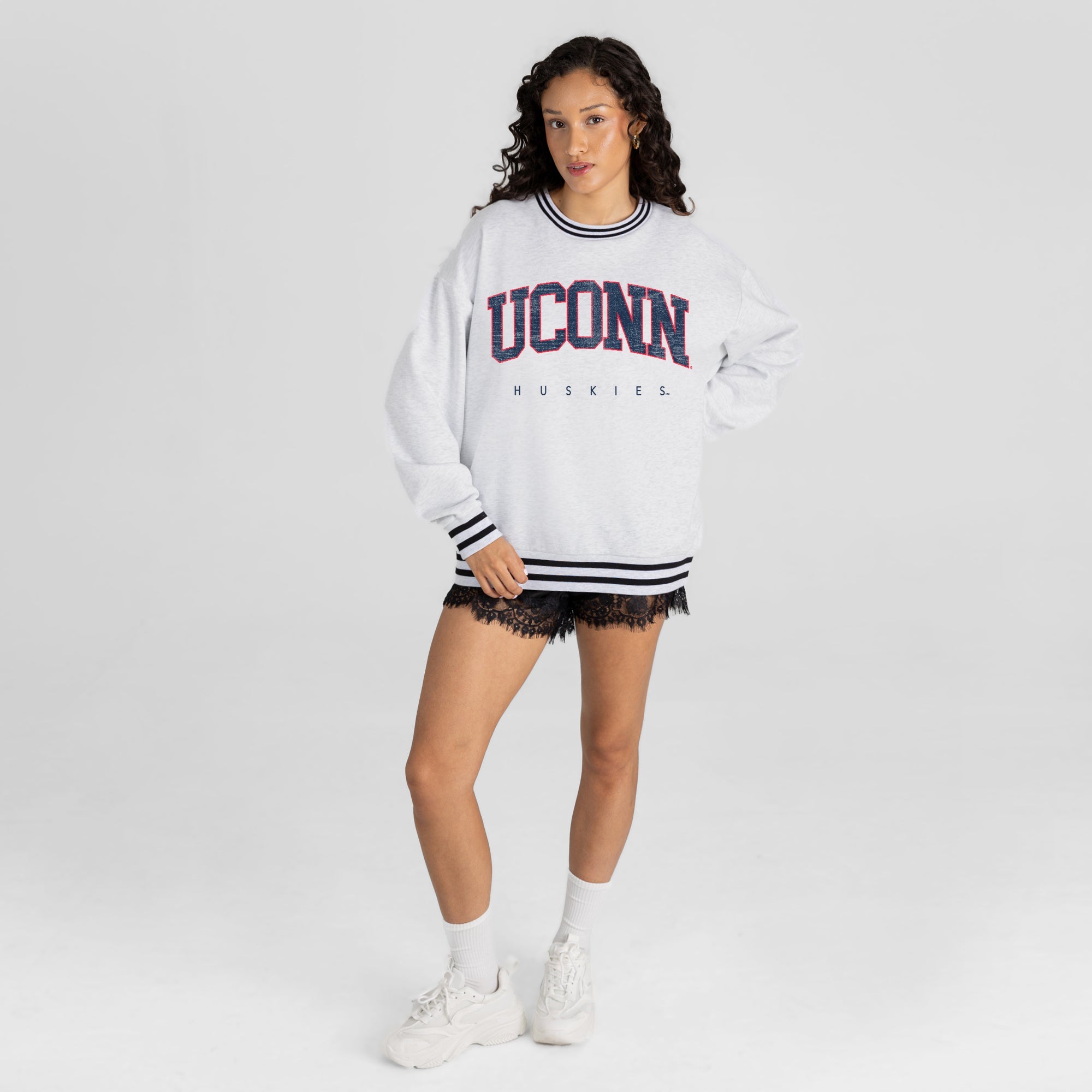 UCONN HUSKIES EASY ENERGY CREW FLEECE RINGER SWEATSHIRT
