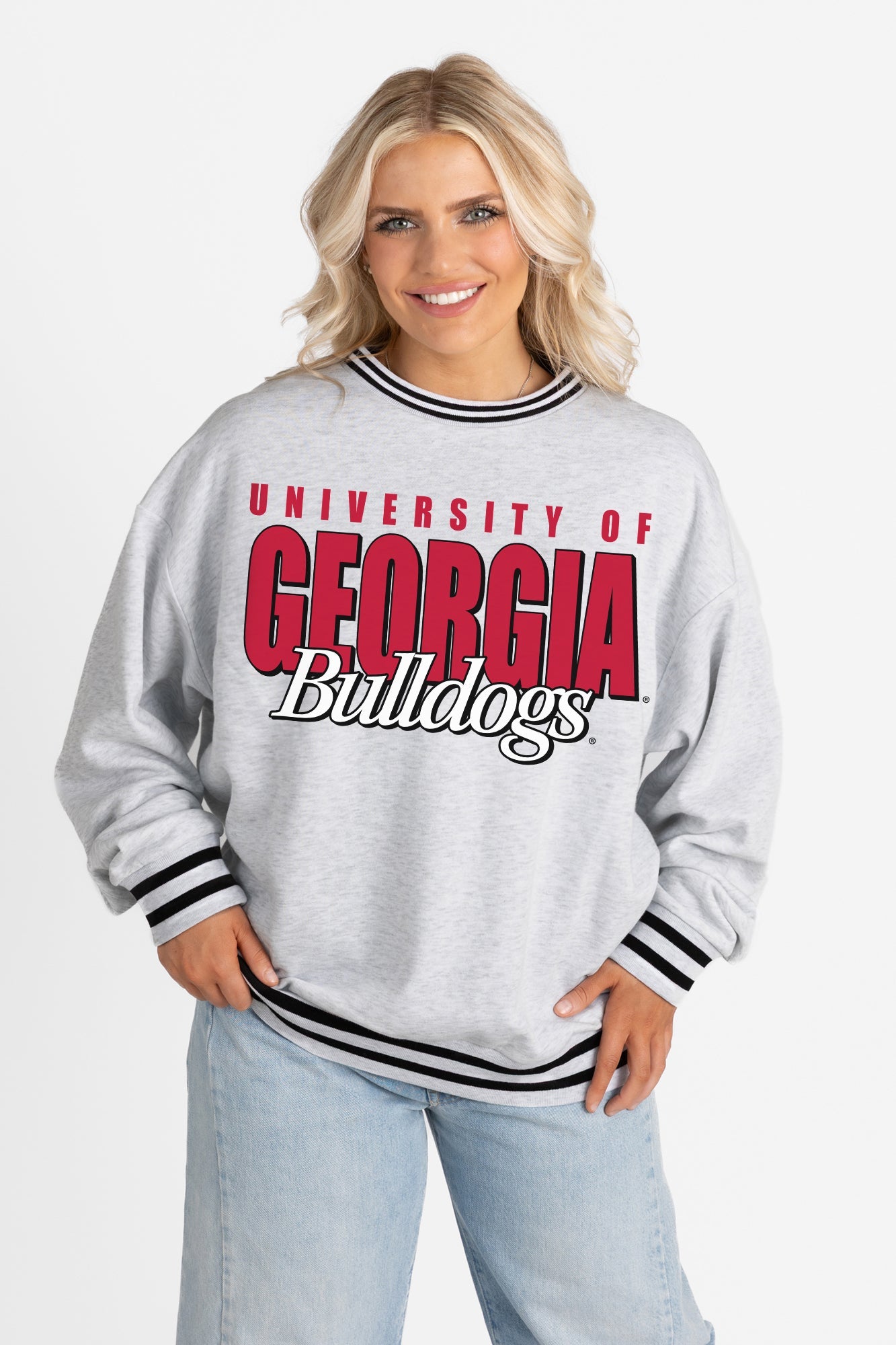 GEORGIA BULLDOGS SHOWDOWN CREW FLEECE RINGER SWEATSHIRT