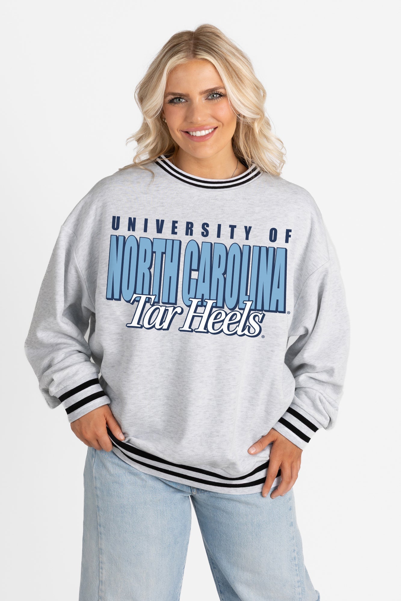 NORTH CAROLINA TAR HEELS SHOWDOWN CREW FLEECE RINGER SWEATSHIRT