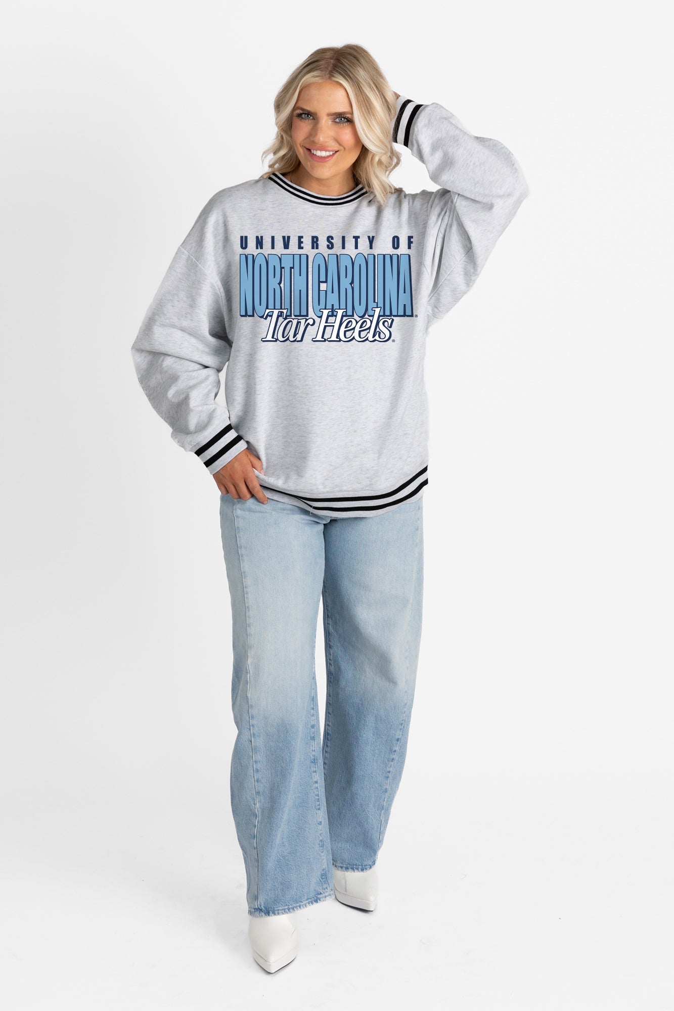 NORTH CAROLINA TAR HEELS SHOWDOWN CREW FLEECE RINGER SWEATSHIRT