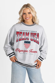 TEAM USA VICTORY STRIPE CREW FLEECE RINGER STRIPE SWEATSHIRT