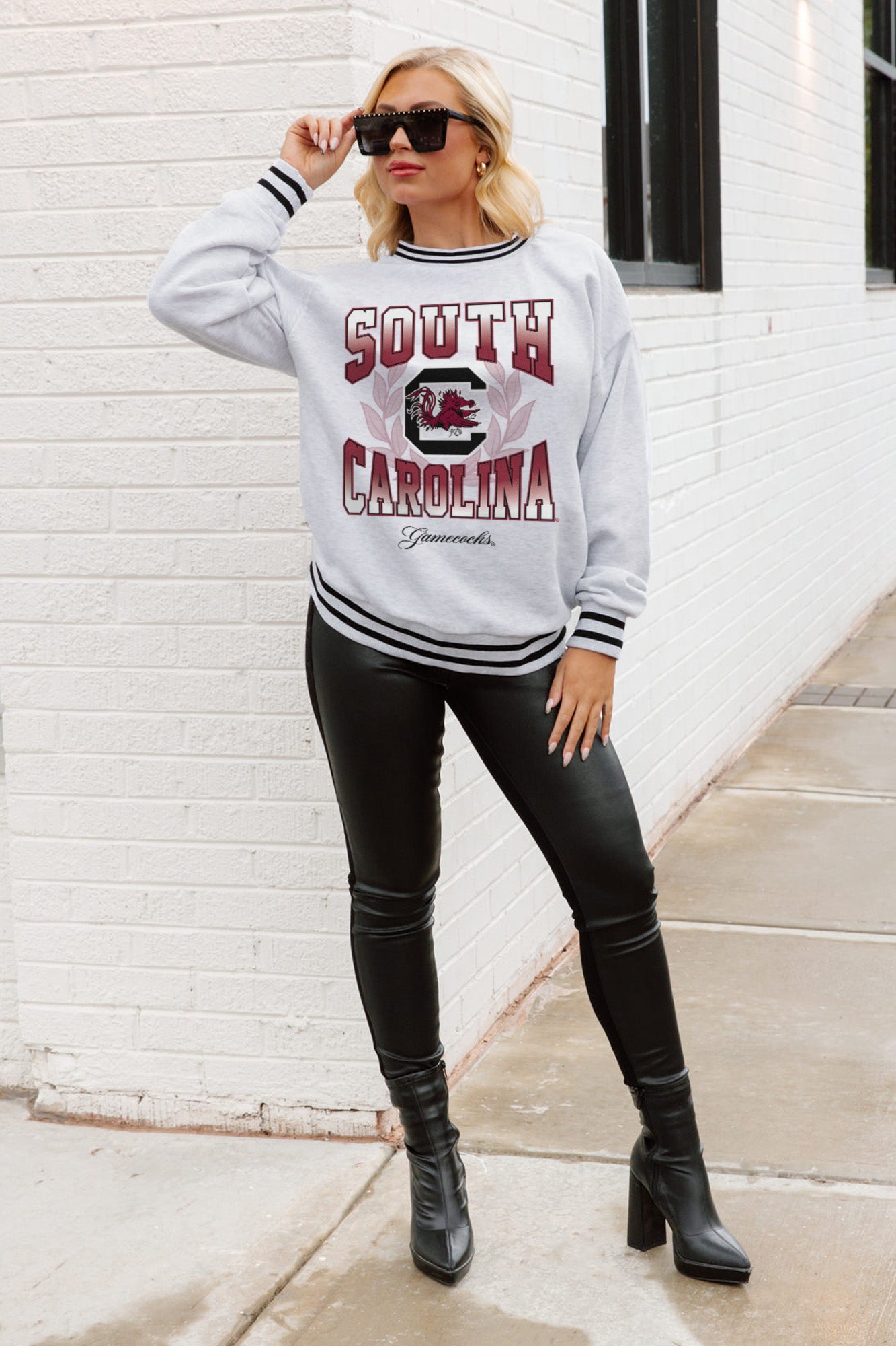 SOUTH CAROLINA GAMECOCKS FADE ROUTE CREW FLEECE RINGER SWEATSHIRT