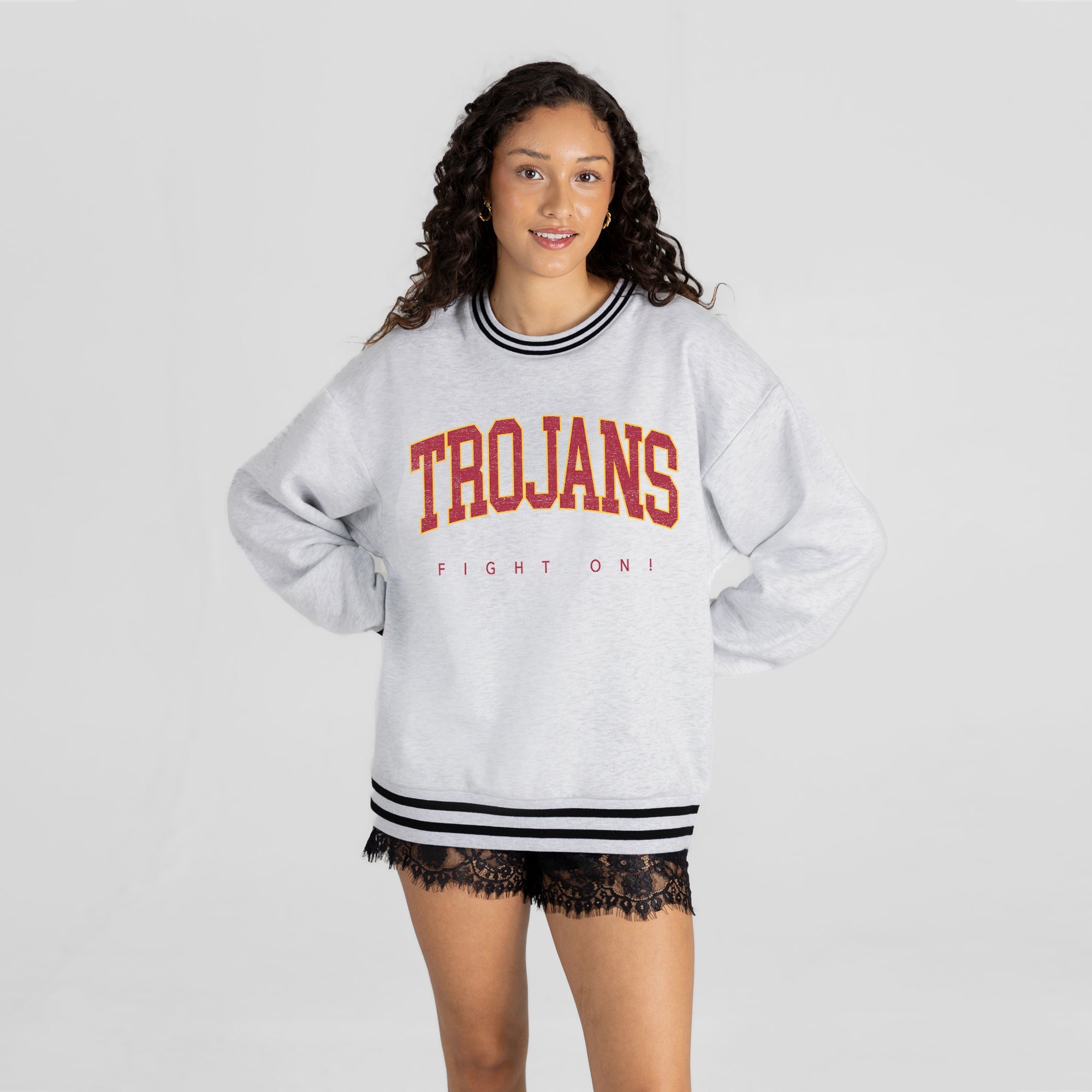 USC TROJANS EASY ENERGY CREW FLEECE RINGER SWEATSHIRT