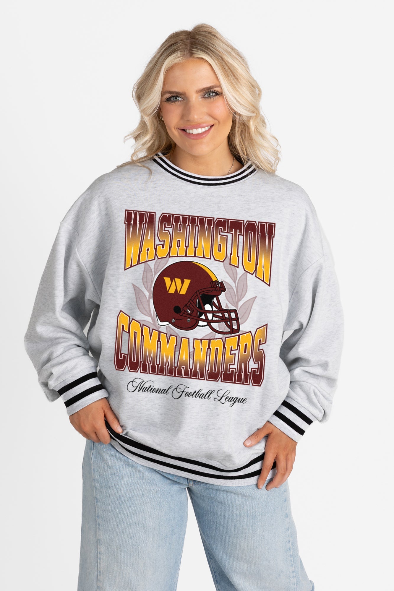 WASHINGTON COMMANDERS FADE ROUTE CREW FLEECE RINGER SWEATSHIRT