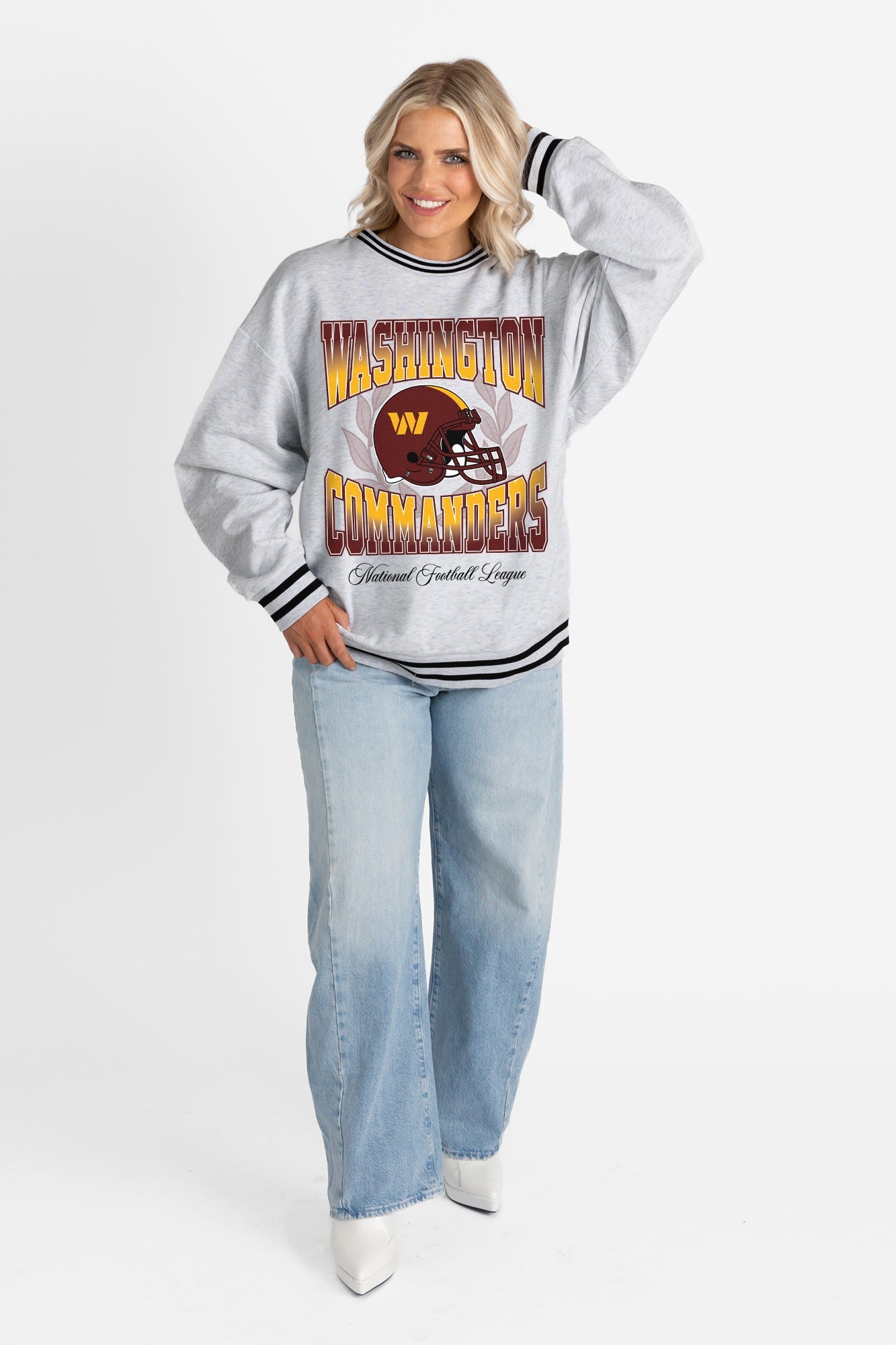 WASHINGTON COMMANDERS FADE ROUTE CREW FLEECE RINGER SWEATSHIRT