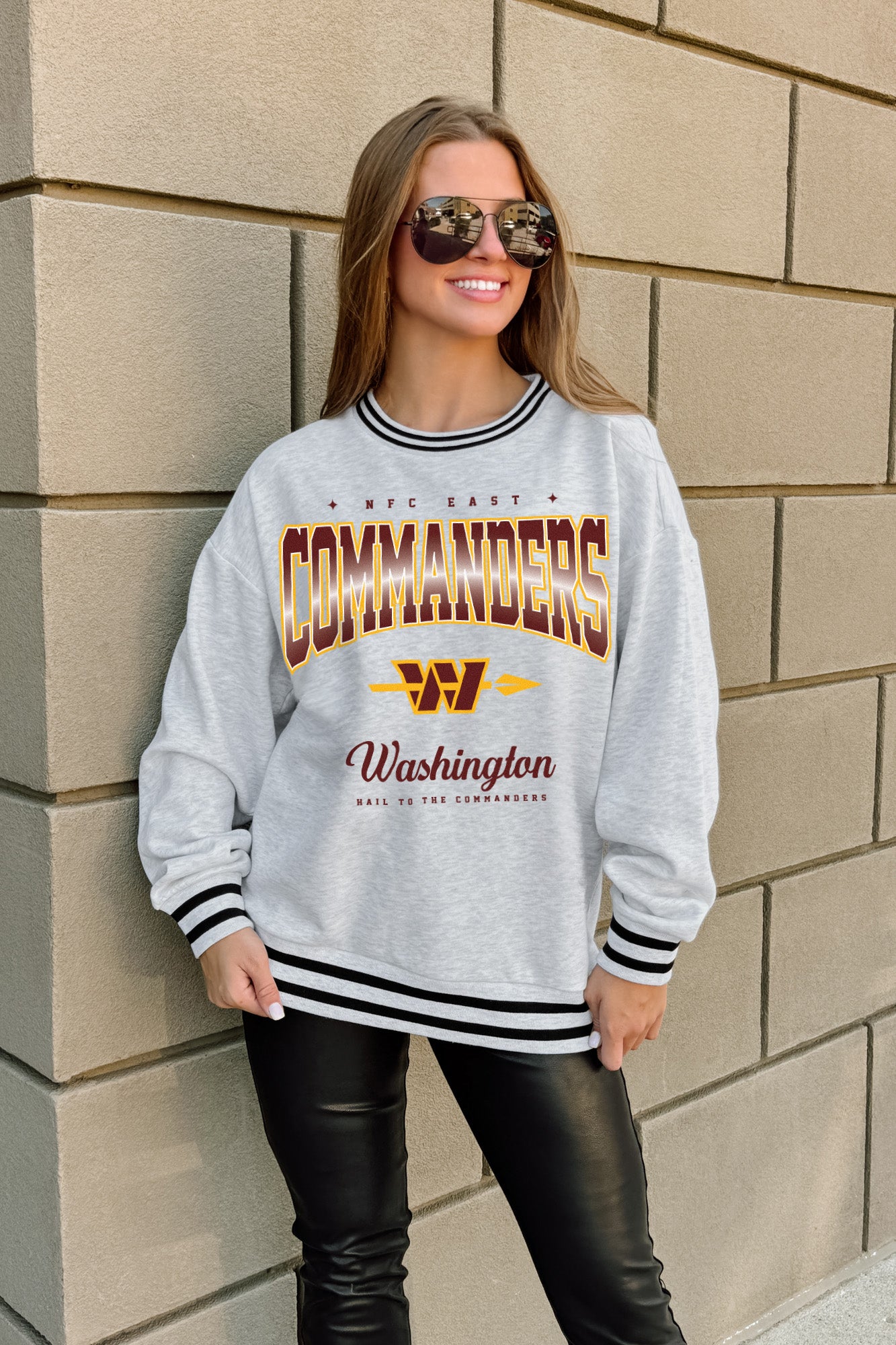WASHINGTON COMMANDERS GRIDIRON DRIVE CREW FLEECE RINGER SWEATSHIRT