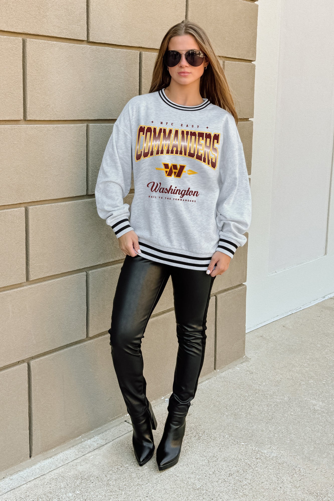 WASHINGTON COMMANDERS GRIDIRON DRIVE CREW FLEECE RINGER SWEATSHIRT