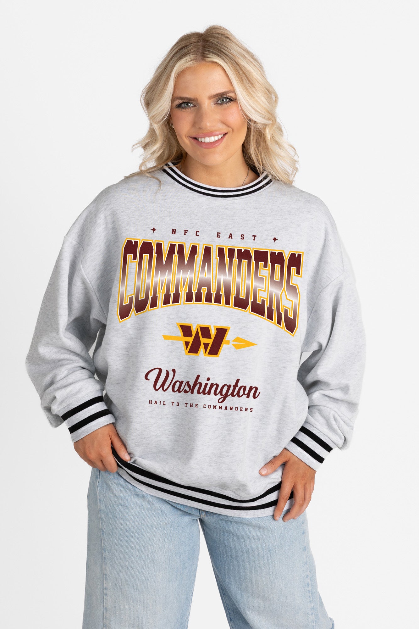 WASHINGTON COMMANDERS GRIDIRON DRIVE CREW FLEECE RINGER SWEATSHIRT