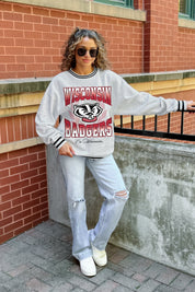 WISCONSIN BADGERS FADE ROUTE CREW FLEECE RINGER SWEATSHIRT