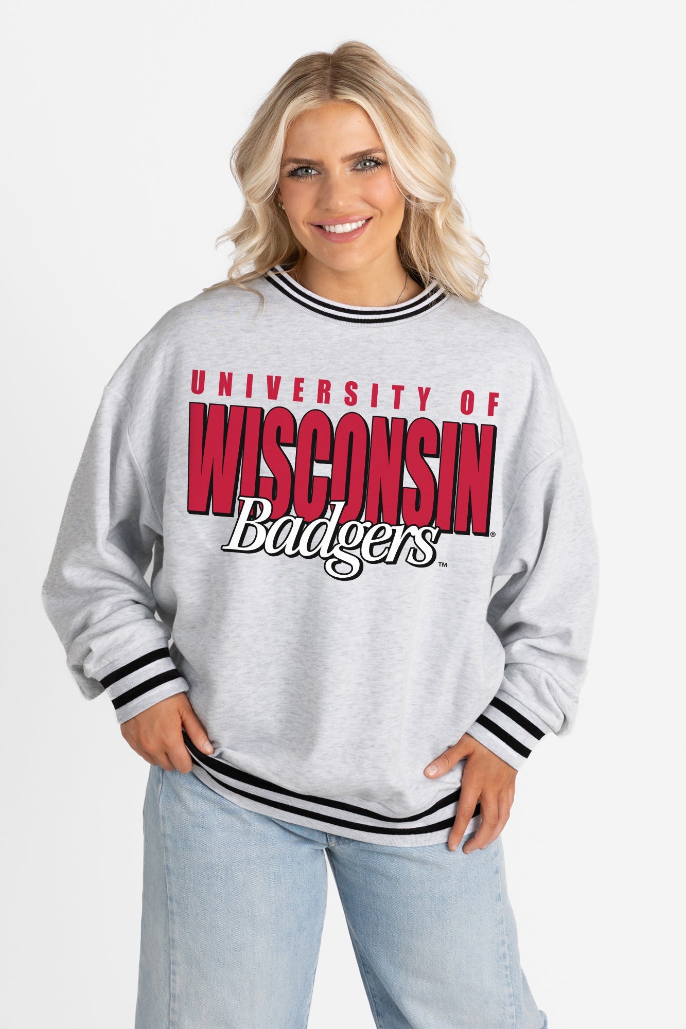 WISCONSIN BADGERS SHOWDOWN CREW FLEECE RINGER SWEATSHIRT