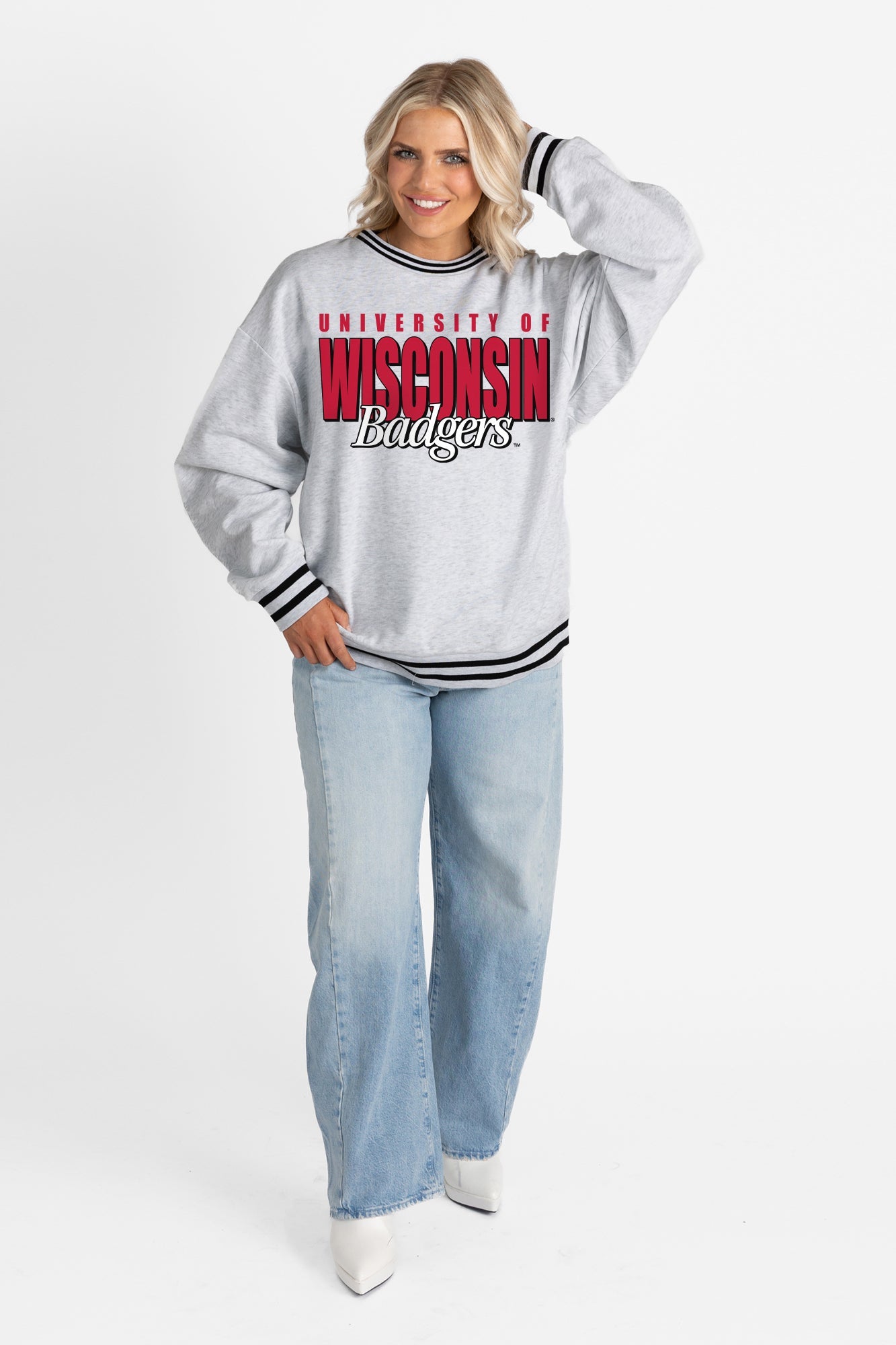 WISCONSIN BADGERS SHOWDOWN CREW FLEECE RINGER SWEATSHIRT