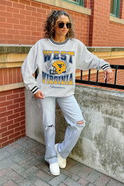 WEST VIRGINIA MOUNTAINEERS FADE ROUTE CREW FLEECE RINGER SWEATSHIRT