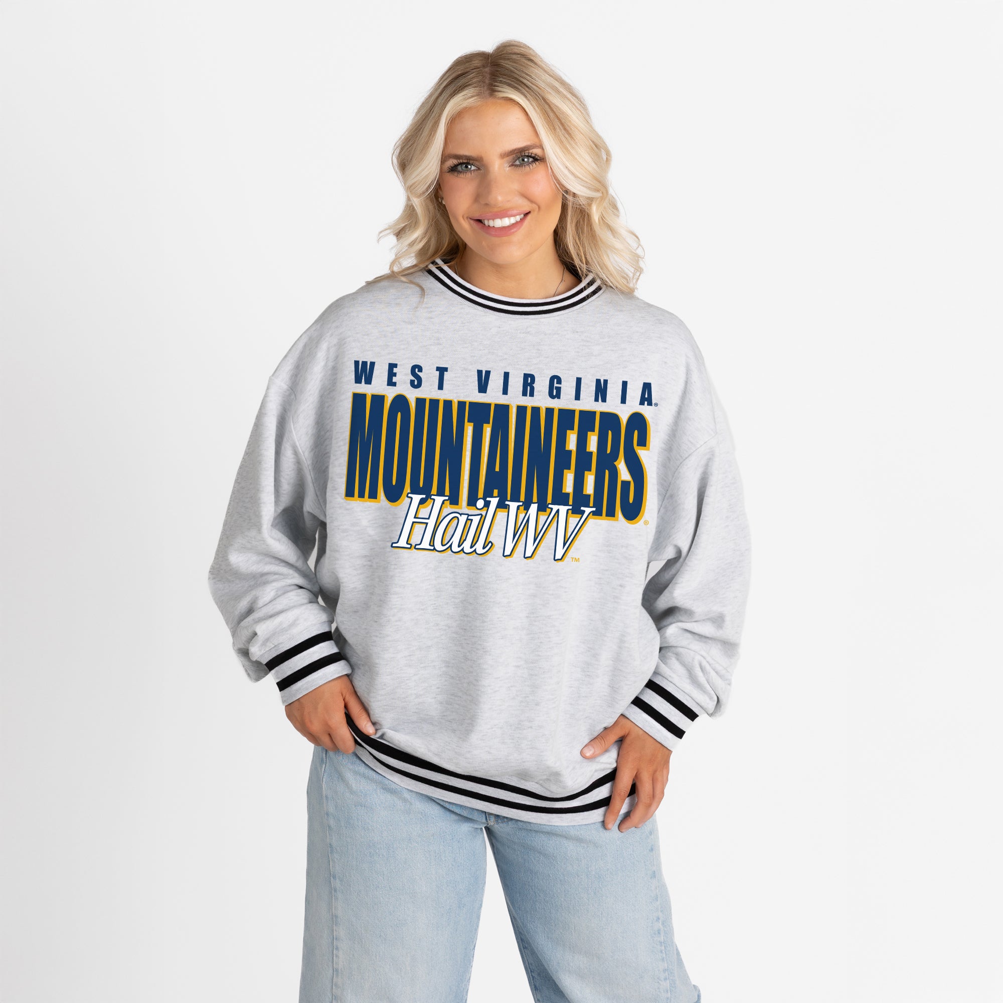 WEST VIRGINIA MOUNTAINEERS SHOWDOWN CREW FLEECE RINGER SWEATSHIRT