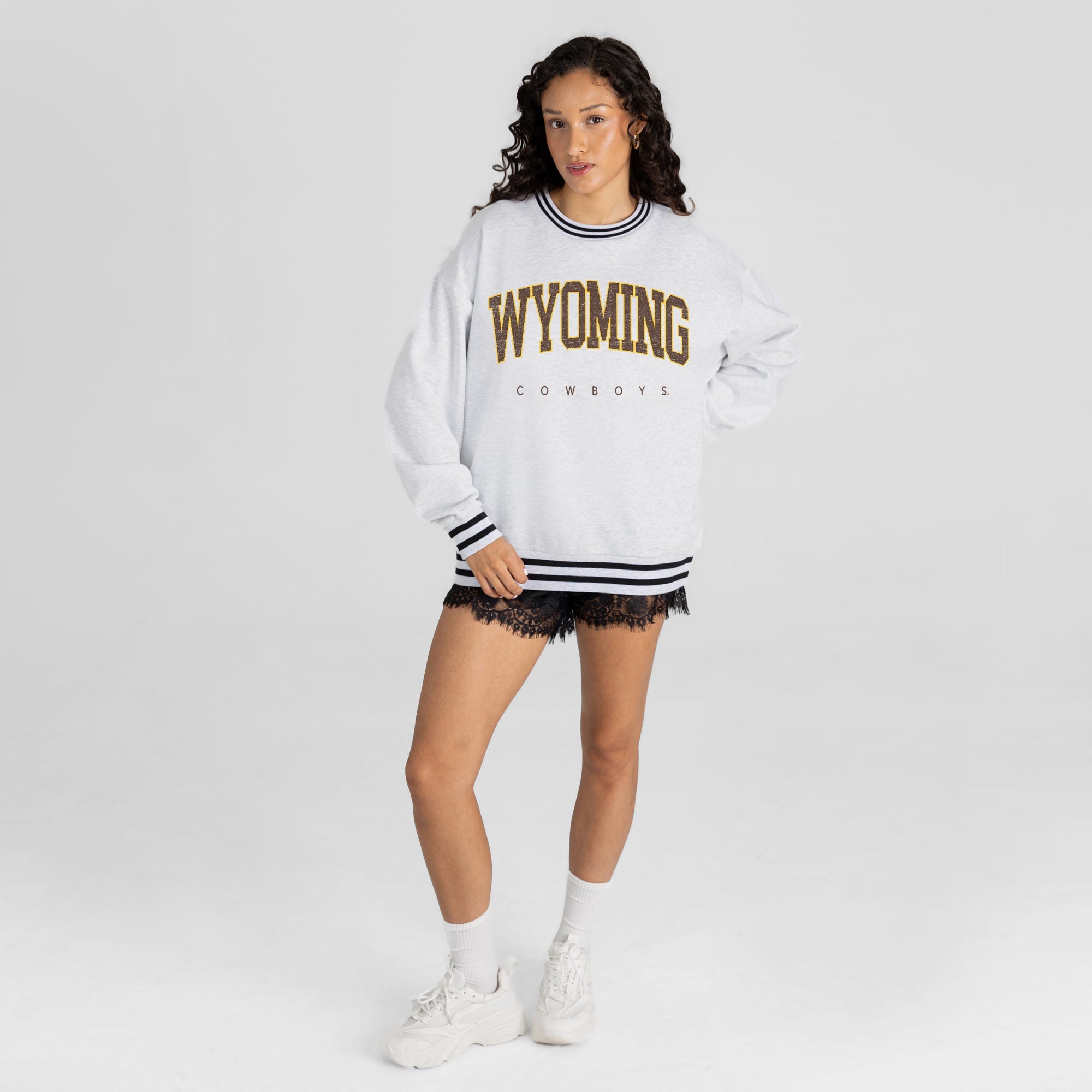 WYOMING COWBOYS EASY ENERGY CREW FLEECE RINGER SWEATSHIRT