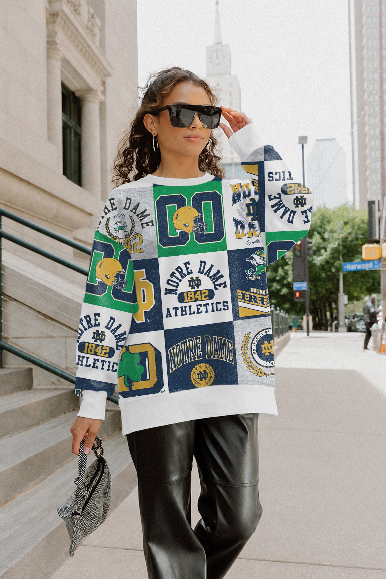 NOTRE DAME FIGHTING IRISH HIGHLIGHT REEL PREMIUM CREWNECK SWEATSHIRT