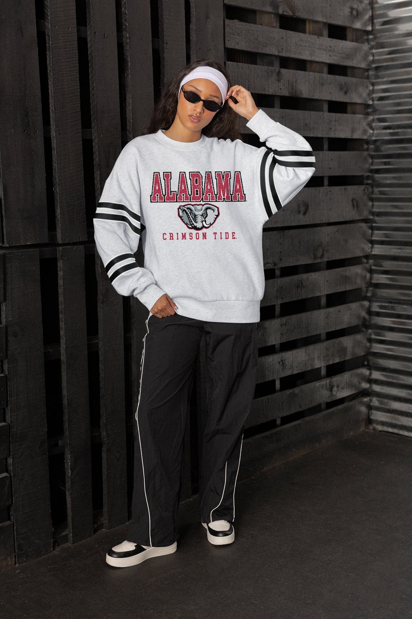 ALABAMA CRIMSON TIDE STADIUM STRIPES STRIPE SLEEVE CREWNECK SWEATSHIRT