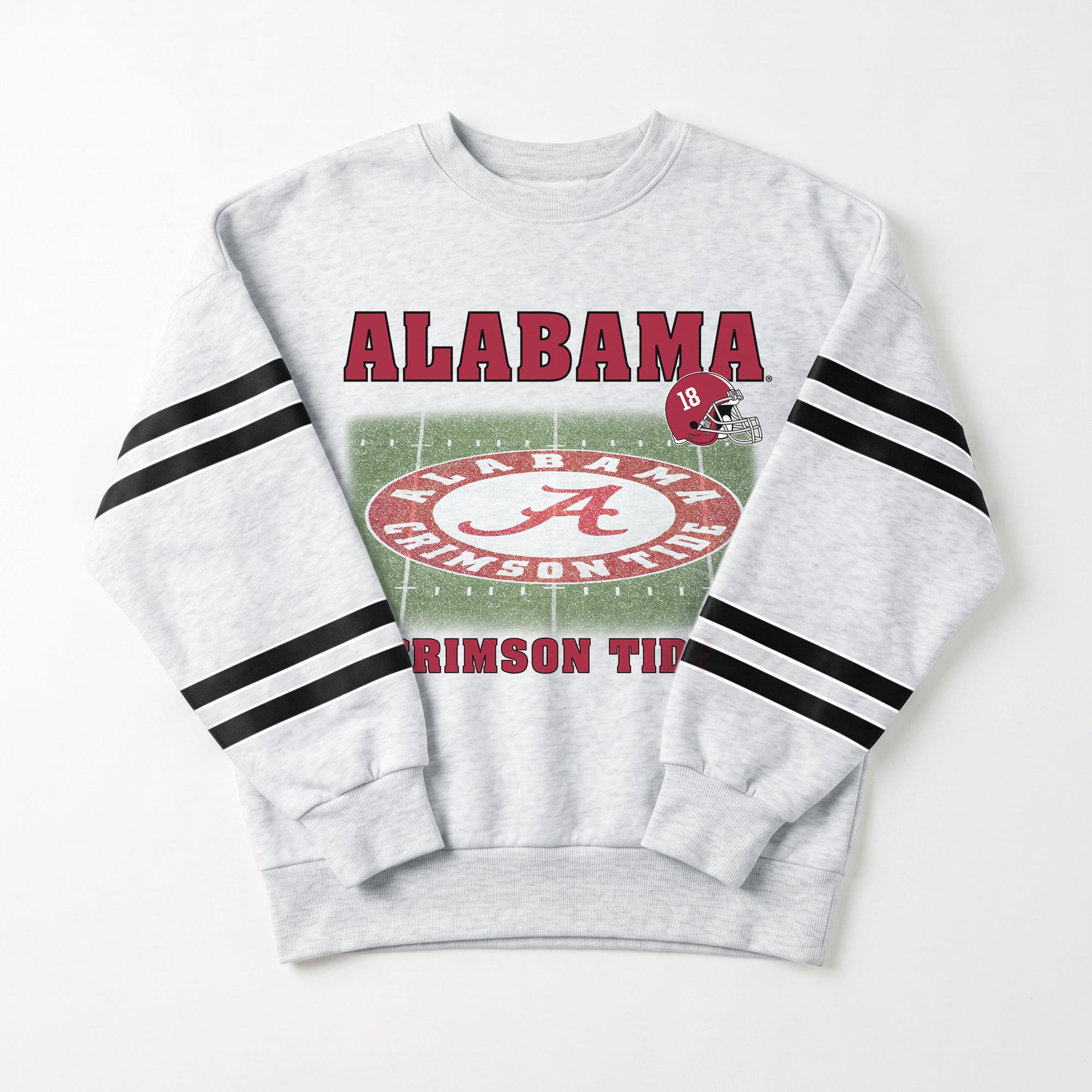 ALABAMA CRIMSON TIDE OFF THE GRID STRIPE SLEEVE CREWNECK SWEATSHIRT