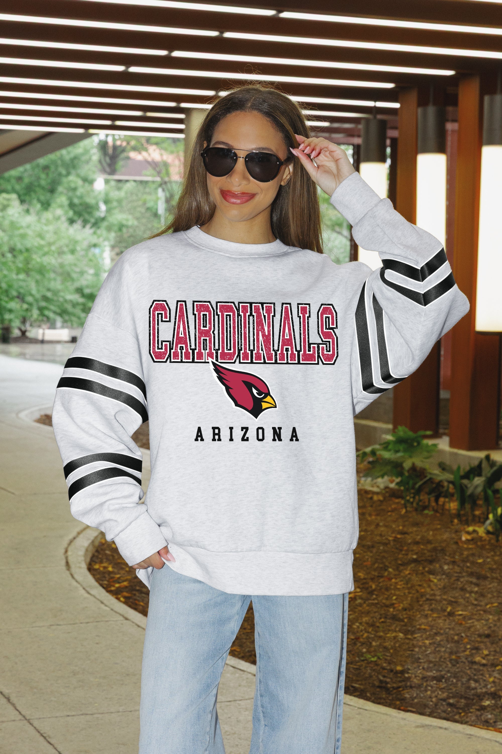 ARIZONA CARDINALS STADIUM STRIPES STRIPE SLEEVE CREWNECK SWEATSHIRT