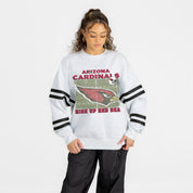 ARIZONA CARDINALS OFF THE GRID STRIPE SLEEVE CREWNECK SWEATSHIRT