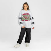 ARIZONA CARDINALS OFF THE GRID STRIPE SLEEVE CREWNECK SWEATSHIRT