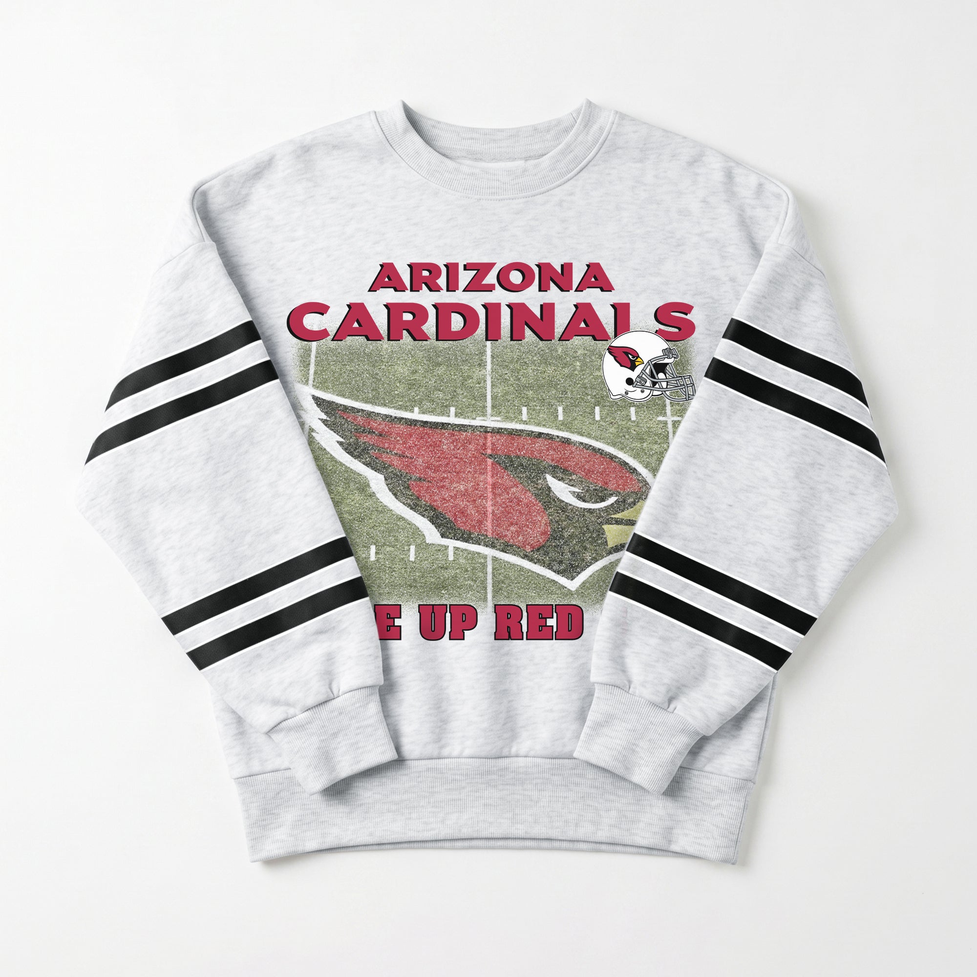 ARIZONA CARDINALS OFF THE GRID STRIPE SLEEVE CREWNECK SWEATSHIRT