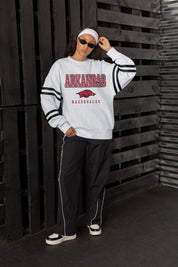 ARKANSAS RAZORBACKS STADIUM STRIPES STRIPE SLEEVE CREWNECK SWEATSHIRT