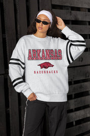 ARKANSAS RAZORBACKS STADIUM STRIPES STRIPE SLEEVE CREWNECK SWEATSHIRT