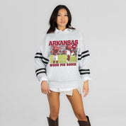 ARKANSAS RAZORBACKS OFF THE GRID STRIPE SLEEVE CREWNECK SWEATSHIRT