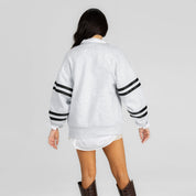 ARKANSAS RAZORBACKS OFF THE GRID STRIPE SLEEVE CREWNECK SWEATSHIRT