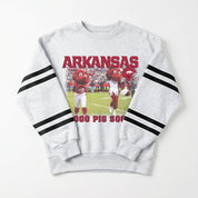 ARKANSAS RAZORBACKS OFF THE GRID STRIPE SLEEVE CREWNECK SWEATSHIRT