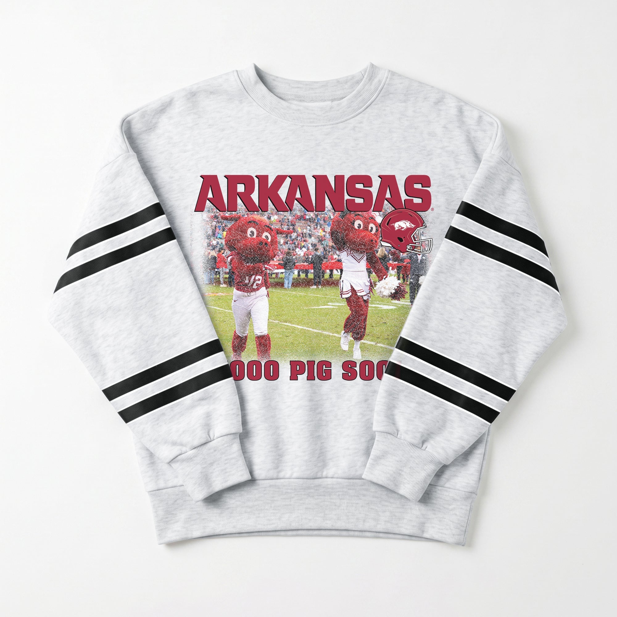ARKANSAS RAZORBACKS OFF THE GRID STRIPE SLEEVE CREWNECK SWEATSHIRT