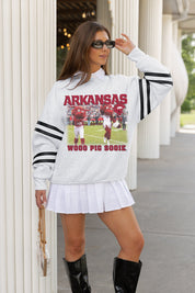 ARKANSAS RAZORBACKS OFF THE GRID STRIPE SLEEVE CREWNECK SWEATSHIRT