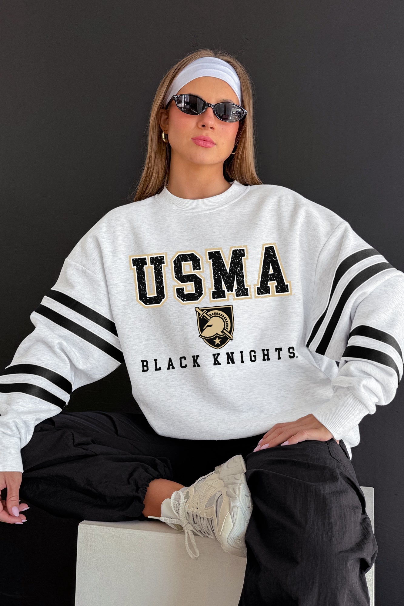 ARMY BLACK KNIGHTS STADIUM STRIPES STRIPE SLEEVE CREWNECK SWEATSHIRT