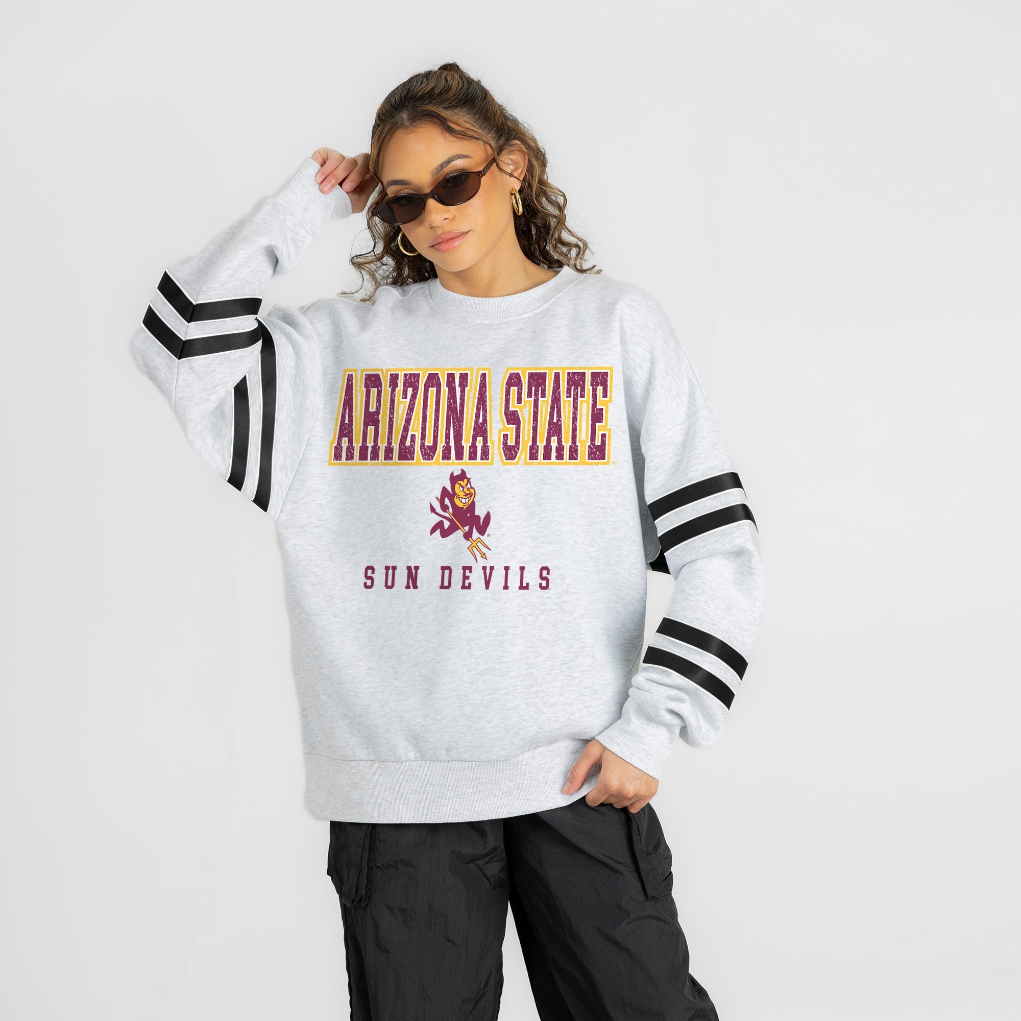 ARIZONA STATE SUN DEVILS STADIUM STRIPES STRIPE SLEEVE CREWNECK SWEATSHIRT
