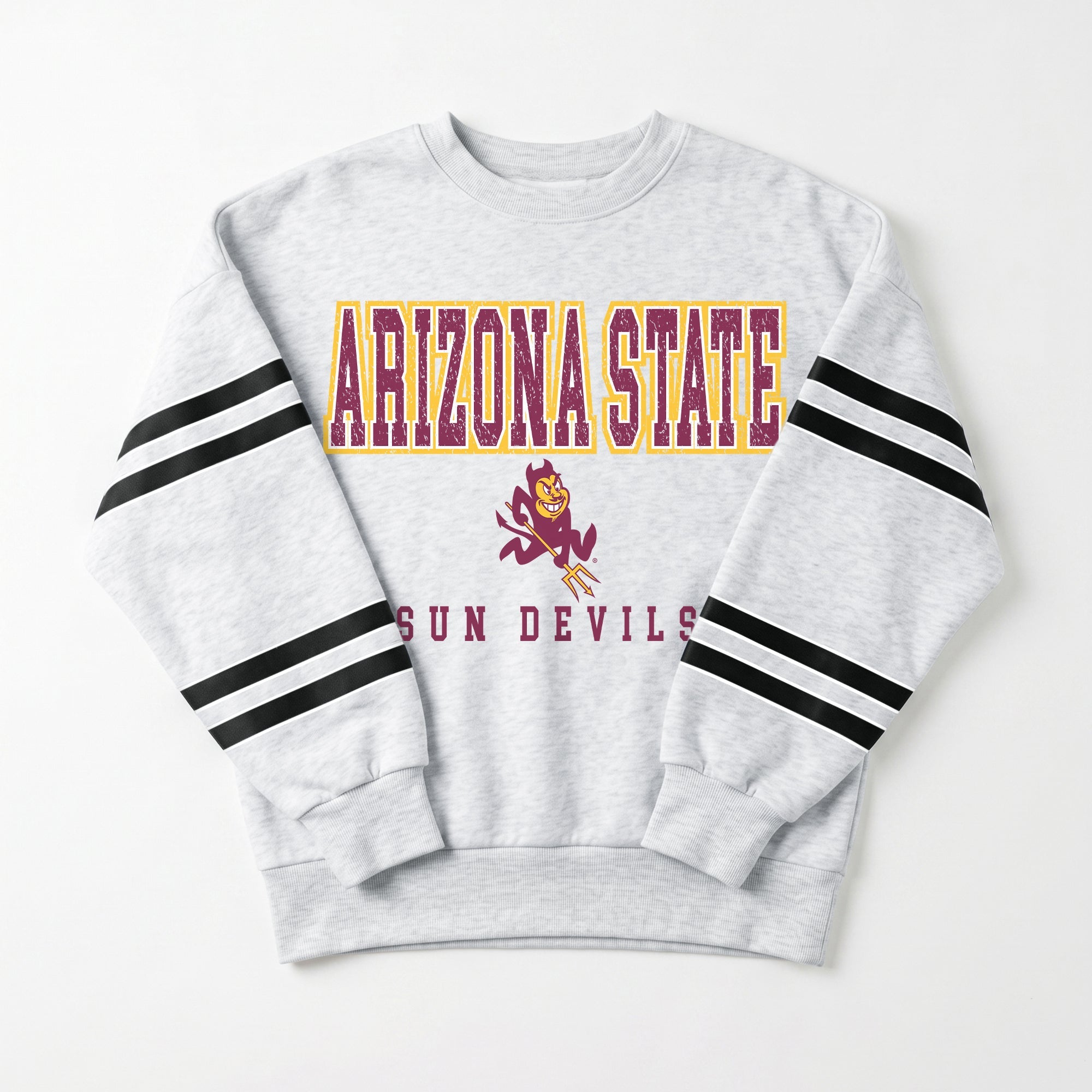 ARIZONA STATE SUN DEVILS STADIUM STRIPES STRIPE SLEEVE CREWNECK SWEATSHIRT