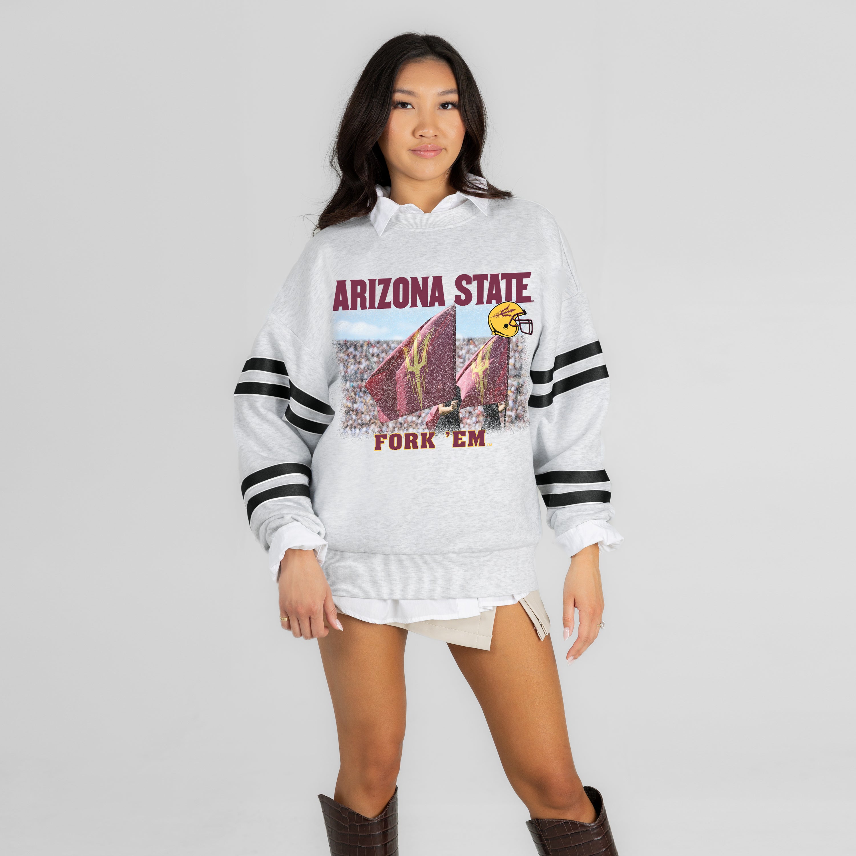 ARIZONA STATE SUN DEVILS OFF THE GRID STRIPE SLEEVE CREWNECK SWEATSHIRT